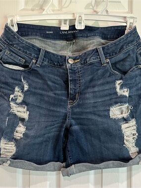Lane Bryant Dark Blue Distressed Denim Shorts